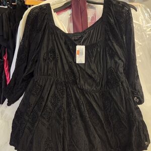 Torrid Black Embroidered Soft Peplum Blouse
